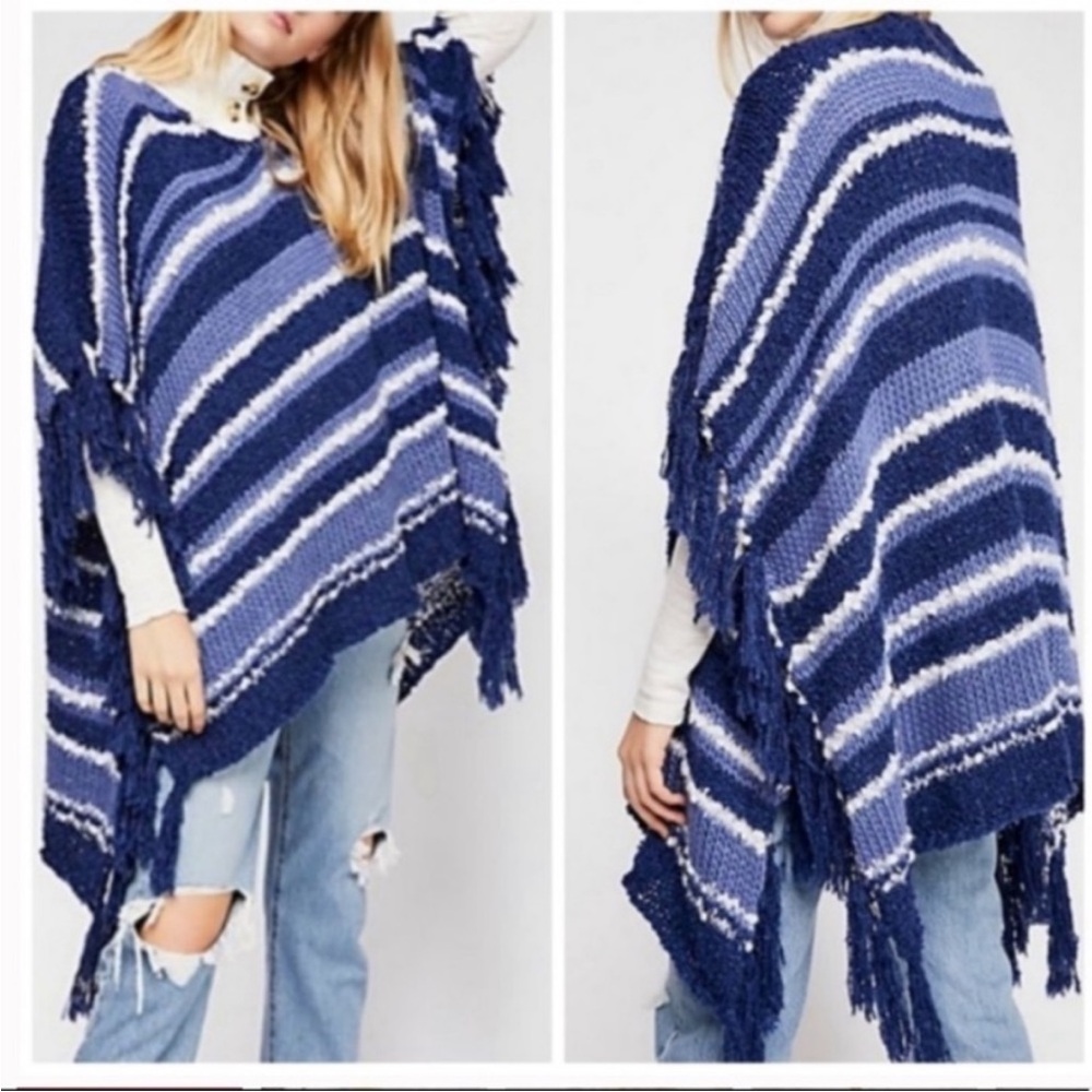 FREE PEOPLE Blue and White Striped Women's Sweater - Picture 4 of 5